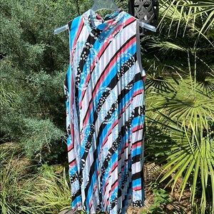 💙NWT•Kaari Blue💙 Multicolor Striped Pleated Sleeveless Dress Size Large